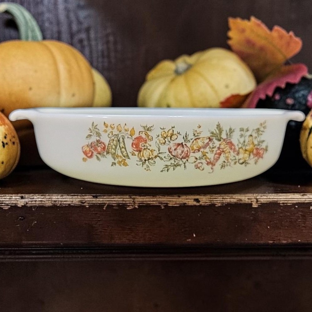 Anchor Hocking Fire King‎ Harvest Vegetables Casserole Dish, Vtg Round Bakeware